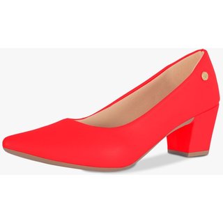 Scarpin Feminino Takata Salto Bloco Baixo Grosso Sapato Sintético Bico Fino Vermelho