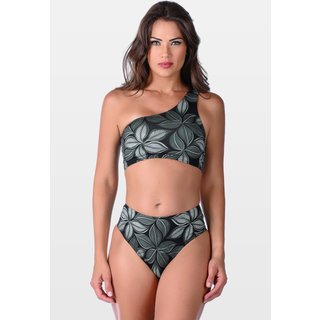 Biquíni Summer Soul Um Ombro Só Sem Bojo Fio Dental Duplo Cintura Alta Folhagem Verde