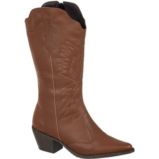 Bota Texana Country Gigil Western Cano Médio Bordada Caramelo