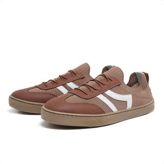 Tênis Casual Feminino Verítimo Knit Slip On Sapatenis Elástico Conforto Elegante Marrom
