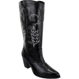 Bota Texana Feminina Preta Bordada 23011