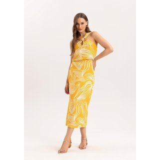 Saia Midi em Crepe Estampada com Recorte Lateral