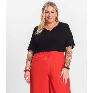 Blusa Visco Tricot Plus Size Secret Glam Preto