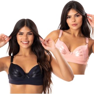 Kit 2 Sutiã De Bojo Reforçado Reflexo Íntimo Com Bojo Detalhes Em Fita Cetim Preto e Rosa