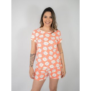 Pijama Feminino Manga Curta Babi - Gatinhos Coral
