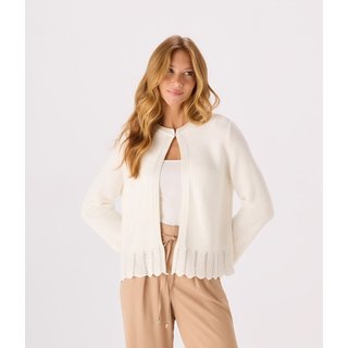 Cardigan Makenji Tricot Com Barra Rendada Feminino Off White