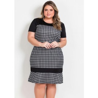 Vestido Plus Size Com Babado Pied Poule Marguerite