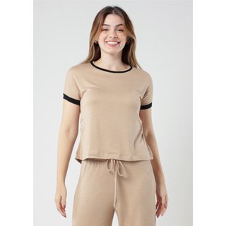 Blusa Manga Japonesa Pau a Pique Canelada Bege BEGE - PP Pau a Pique