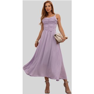 Vestido Miss e Misses Cristina Midi Crepe C/Franzido Busto Lilas