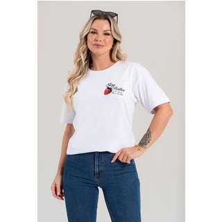 Blusa Feminina Oversized Cianitas Branca Estampa Morango Stay Positive