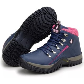 Bota Coturno Bia Ramos Adventure Feminino para Trilha Trekking Confortavel Azul Pink