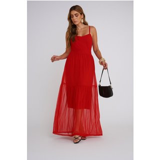 Vestido Longo Alcinha D Bell Outlet Tule Vermelho