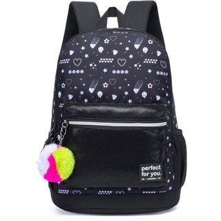 Mochila Feminina Com Chaveiro Escolar Resistente 17 Litros Espaçosa