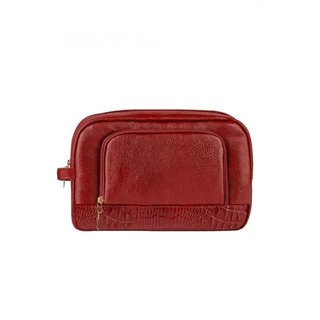 Necessaire de couro liso Manuela 18x28x10cm - Vermelho