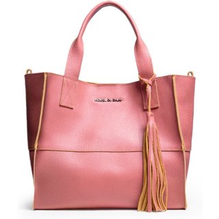 Bolsa Feminina Em Couro Alça De Mão Rosê Com Amarelo "Nêida Alcântra"""