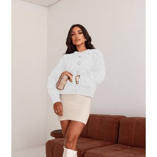 Jaqueta Bomber Cherry Line Feminino Tricô Botão Branco