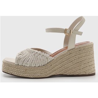 Sandália Feminina Loucos e Santos Salto Anabela Tramada Off-White