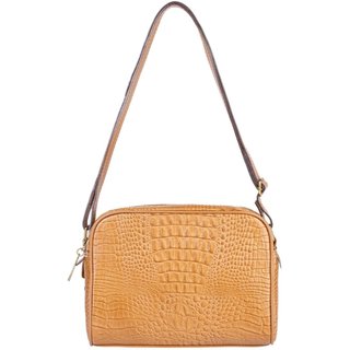 Bolsa quadrada de couro croco Daiana - Caramelo