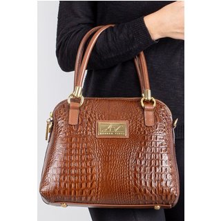 Bolsa baú de couro croco Donna Marrom