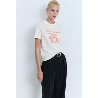 Camiseta Feminina Mango Estampa Vivi il momento Off-White