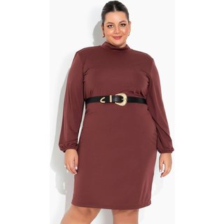 Vestido Com Mangas Longas Plus Size Marrom Marguerite