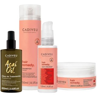 Kit Cadiveu Essentials Hair Remedy Shampoo Máscara Leave-in Sérum e Açaí Oil 60 (4 produtos)