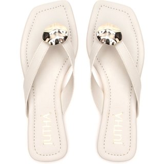 Sandália Rasteirinha Juthá Flor Metal Off White