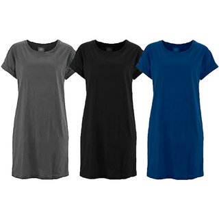 Kit com 3 Vestidos Camisetão Femininos Slim Fitness Preto Cinza e Marinho