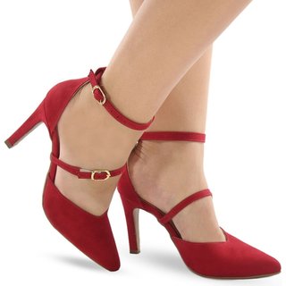 Scarpin Modarpe Salto Médio Fino Confortável Corte V Vermelho S04