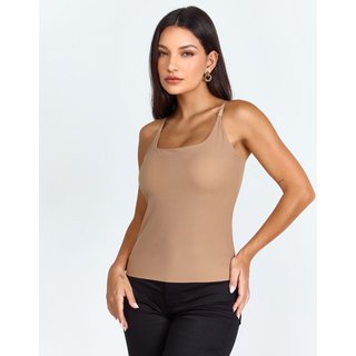 Regata Poliamida Acetinada Feminina com Bojo 98006 Bege Consciência