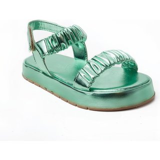 Papete Rasteira Sandalia Metalizado Verde Sola Alta Plataforma Kuento Shoes