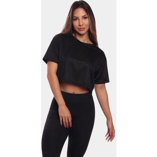 Cropped Manga Curta Feminino Dry Proteção UV Blusa Blusinha Academia Treino Preto