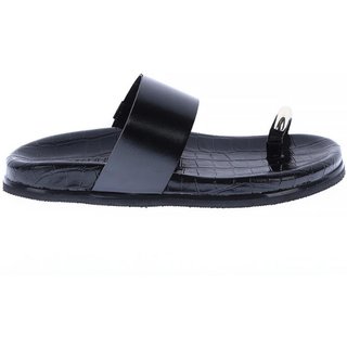 Flat Feminina Damannu Shoes Tira Larga Preta e Detalhe Metal Preto