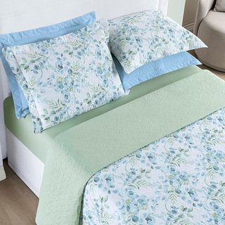 Kit Cobre Leito Colcha Casa Scarpa Maris Casal Padrão Estampado Dupla Face Percalle 200 Fios 3 Peças Forest Verde