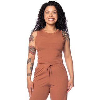 Regata Cropped Feminina Babicat Canelada Marrom