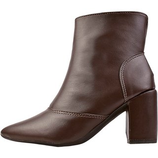 Bota Cano Curto ROSA CHIC CALÇADOS Bico Fino Salto Baixo Coturno Zíper Feminino Café