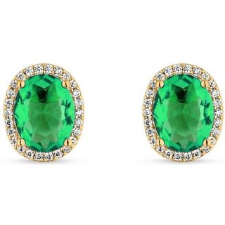Trio De Brincos Semijoia Pedra Verde E Ponto De Luz Zircônia Banhados A Ouro 18K Br094-001 Dourado