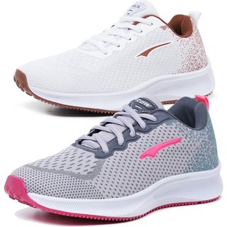 Kit 2 Tênis Academia Caminhada Feminino Confortável Leve e Macio Branco/Cinza