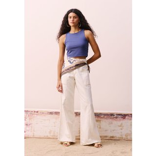Calça Sarja Wide Leg Recorte