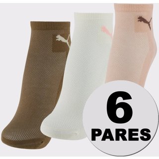 Kit Meias Puma 6 Pares Cano Médio Feminina Rosa e Marrom