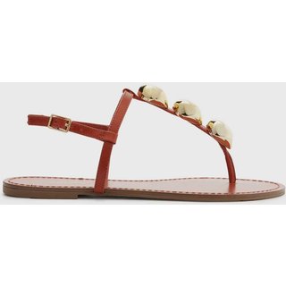 Rasteira Fechada Arezzo Esferas Douradas Orange Red