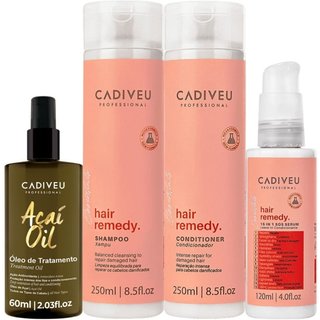 Kit Cadiveu Essentials Hair Remedy Shampoo Condicionador Leave-in Sérum e Açaí Oil 60 (4 produtos)