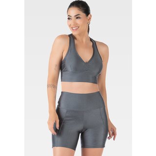 Conjunto Fitness Cirrê Top e Short Summer Soul Cinza