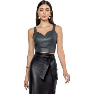 Top em Couro JVL Pelica Cinza