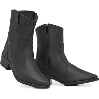 Bota Feminina Cano Médio Anna Andrade Bico Fino Western Texana Bordada Salto Baixo Country Preto