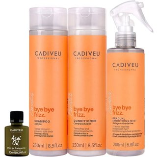 Kit Cadiveu Professional Bye Bye Frizz Shampoo Condicionador Selagem Gradativa e Açaí Oil (4 produtos)
