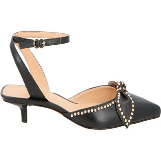 Scarpin Luiza Barcelos Slingback Em Couro Preto Com Salto Baixo E Tira Central