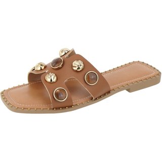 Sandália Rasteira H LeRUCHEL Detalhe ABS Casual Feminina Caramelo/Marrom
