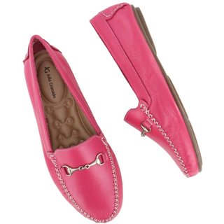 Sapato Mocassim Feminino Driver em Couro Elegante Conforto 460 Rosa