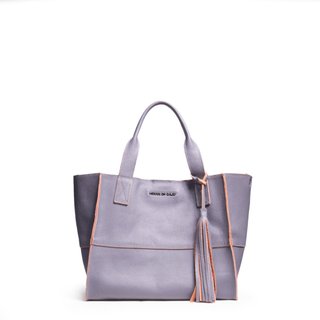 Bolsa Feminina Em Couro Alça De Mão Lavanda Com Laranja "Kelly Cavaco"""